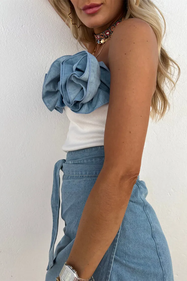 Denim Rose Crop Top