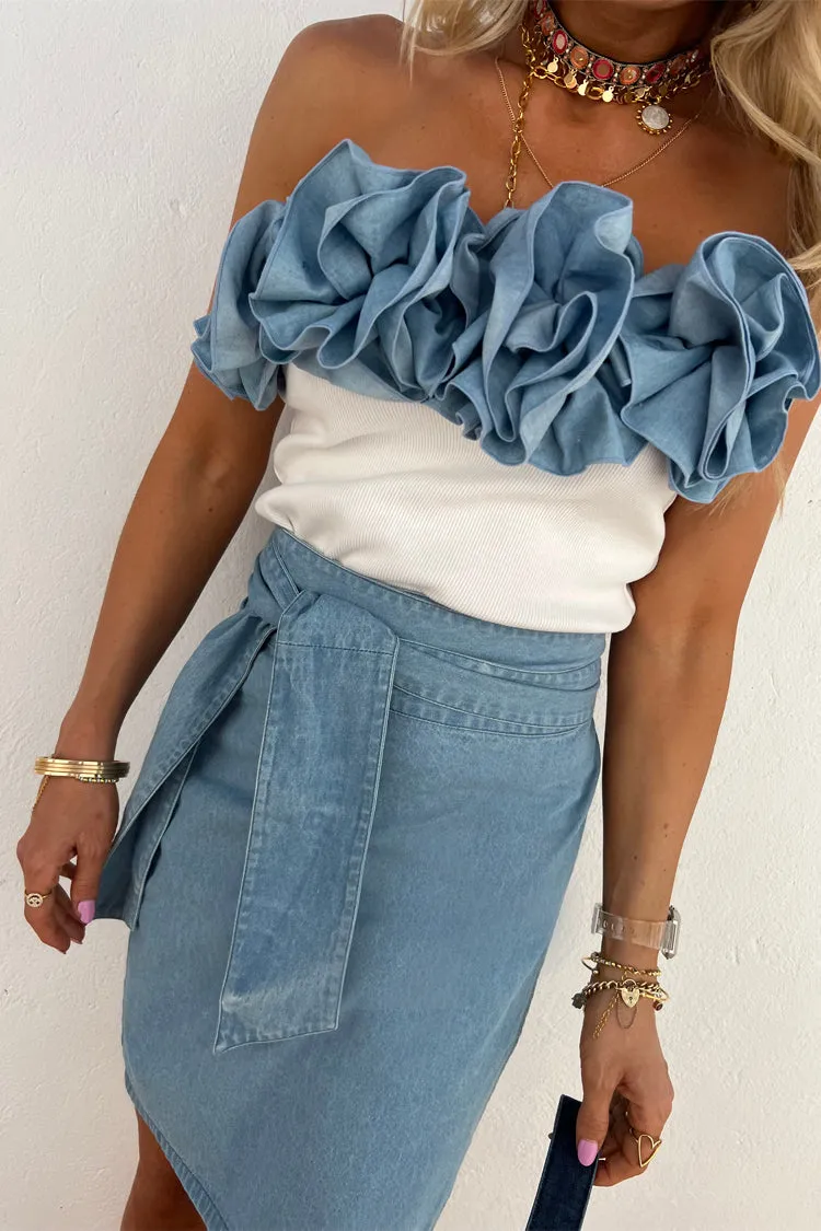 Denim Rose Crop Top