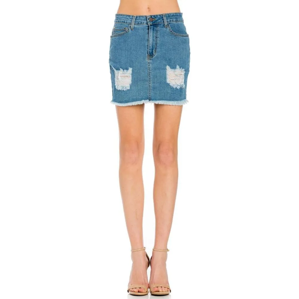Distressed Denim Skirt