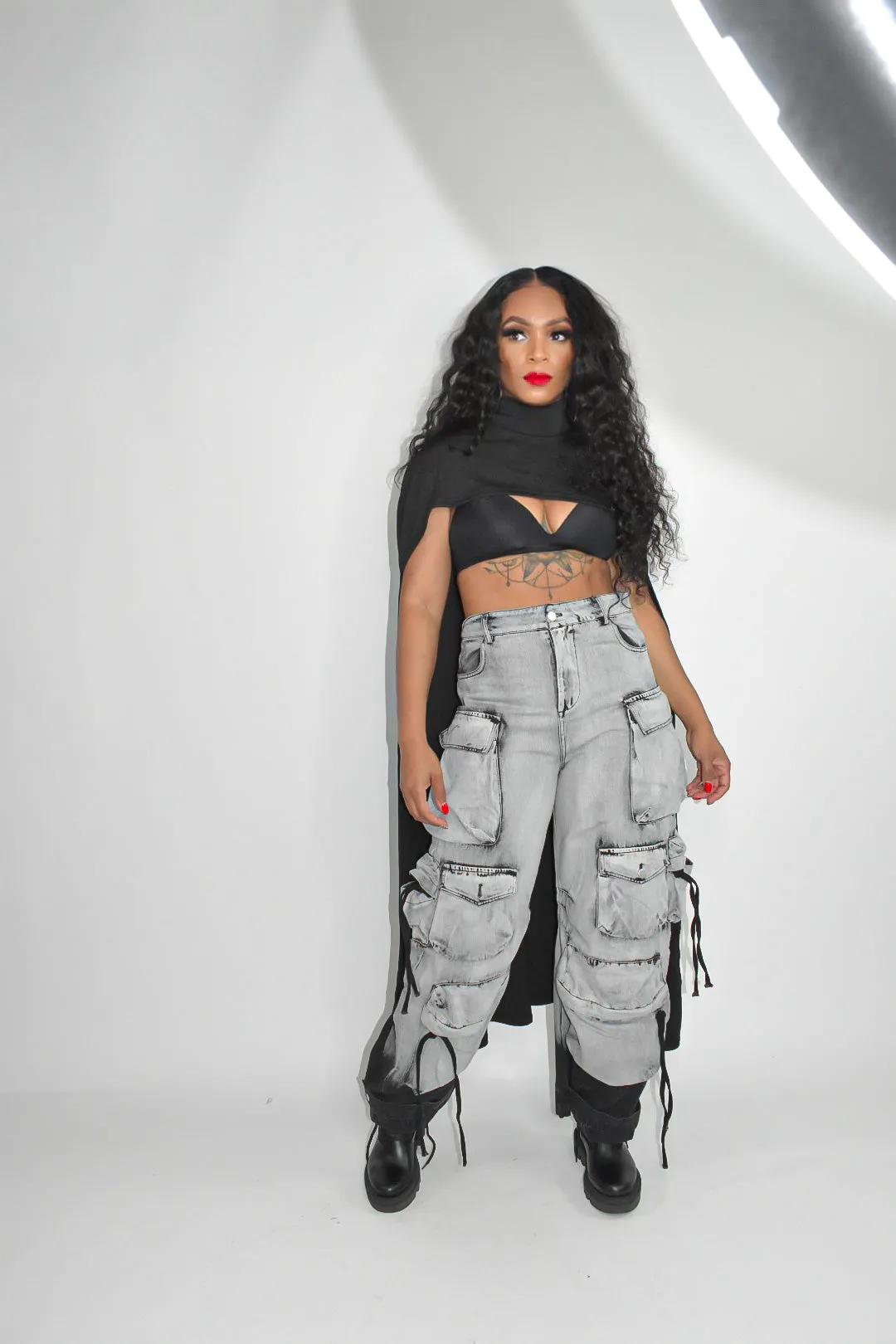 Draya Black High Neck Cape