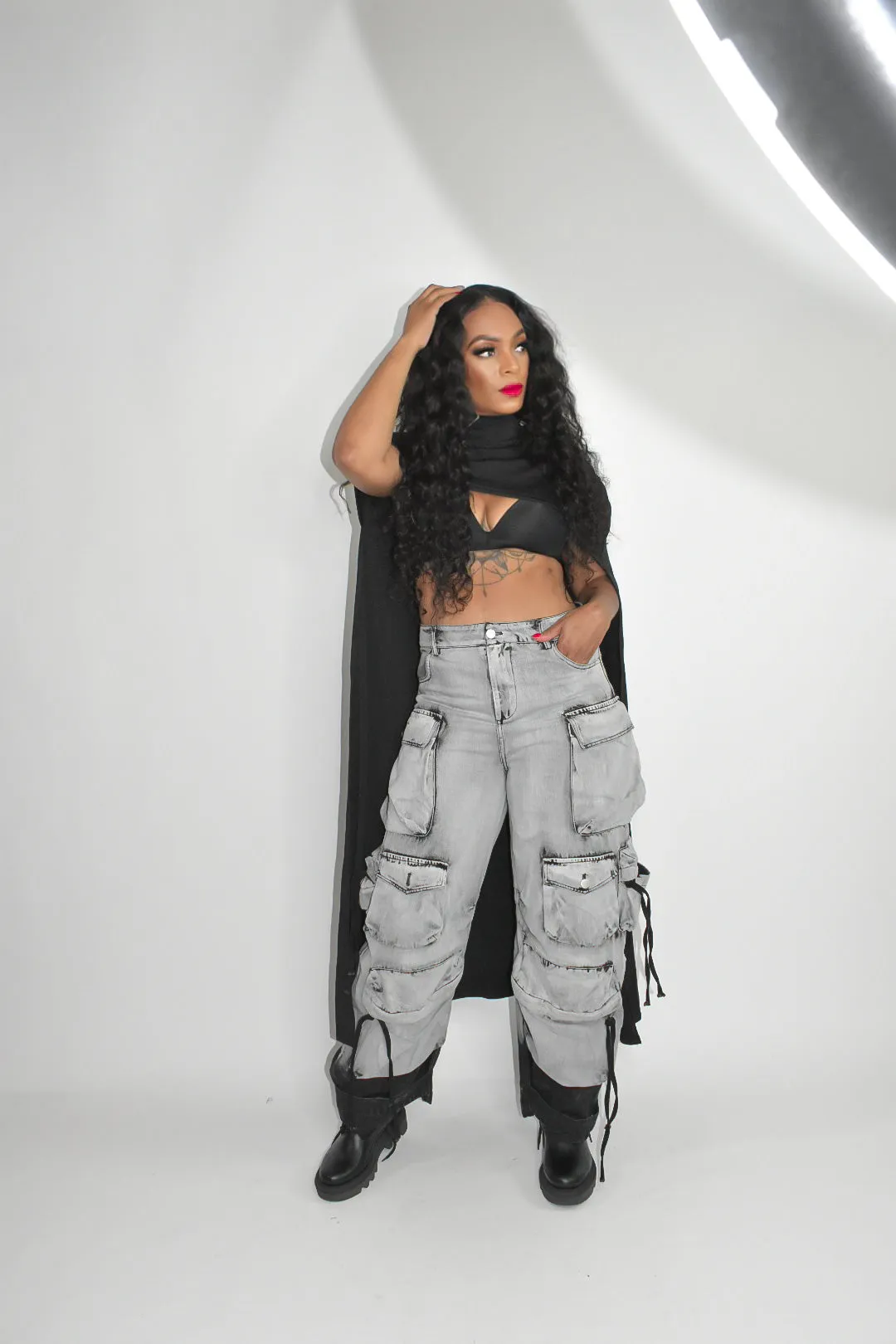 Draya Black High Neck Cape
