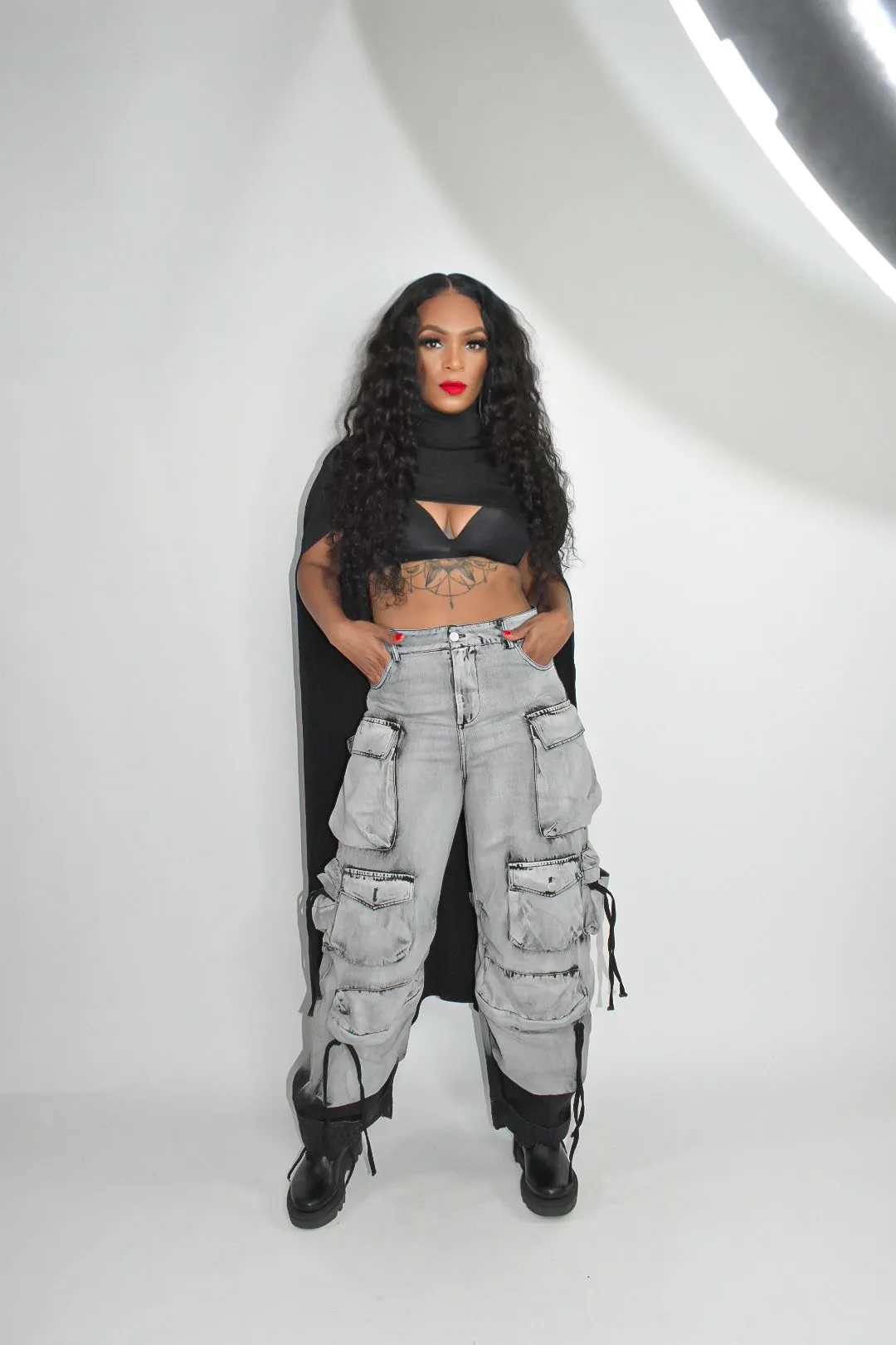 Draya Black High Neck Cape