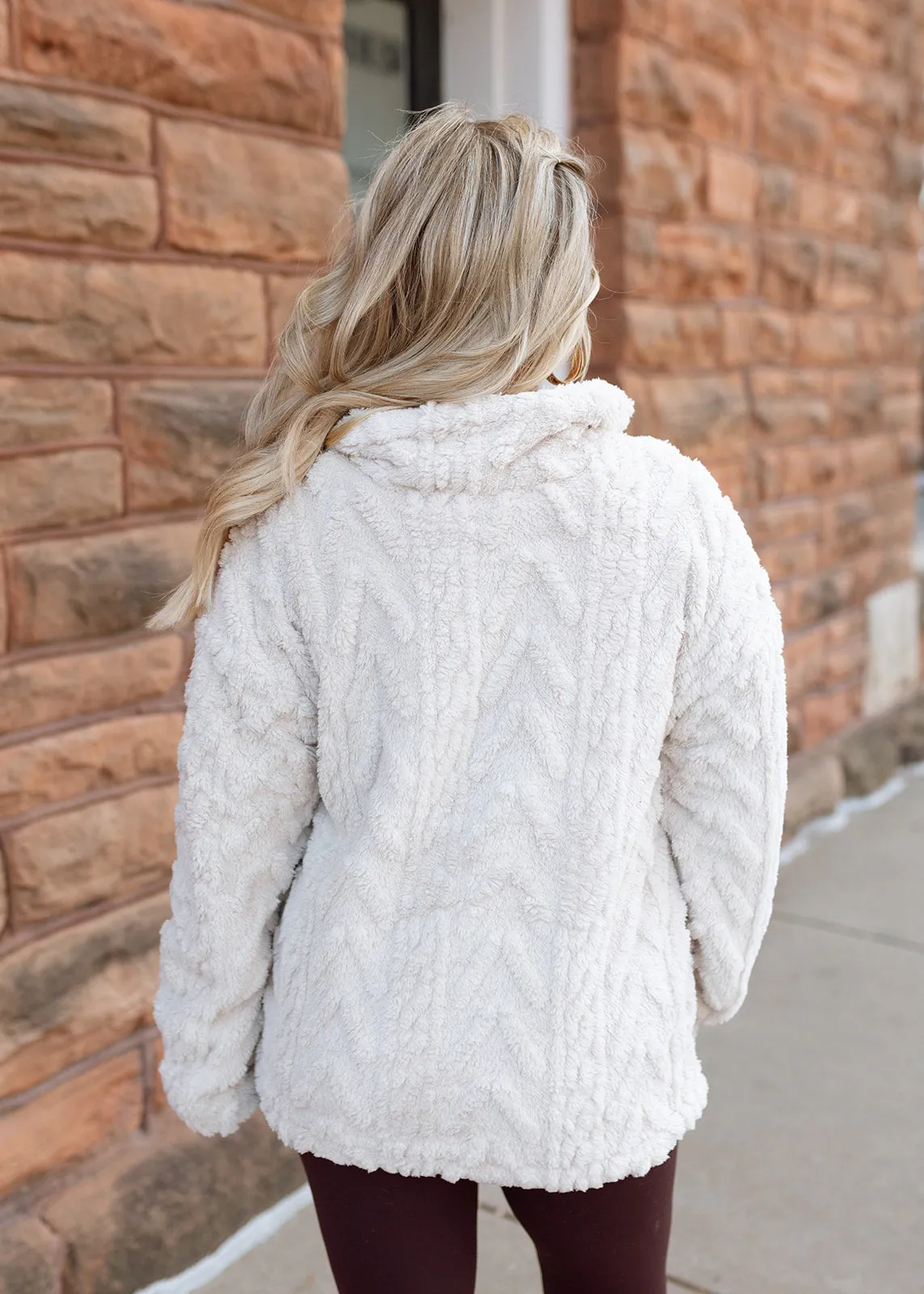 Ecru Fuzzy Half Zip Pullover