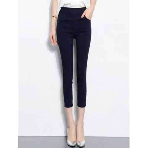 Elastic Skinny Capri Pants - Deep Blue M