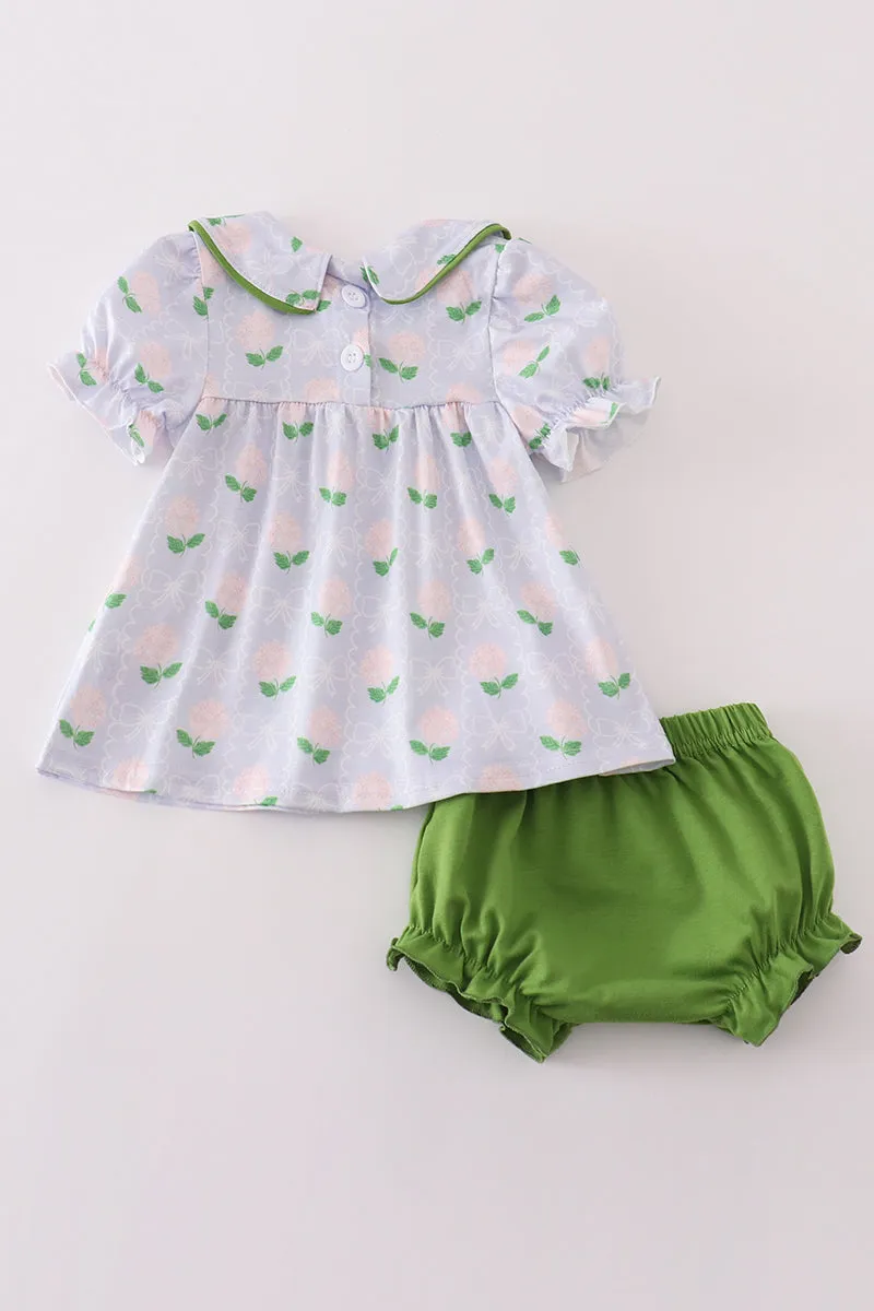 Floral Bow Print Girl Bloomer Set