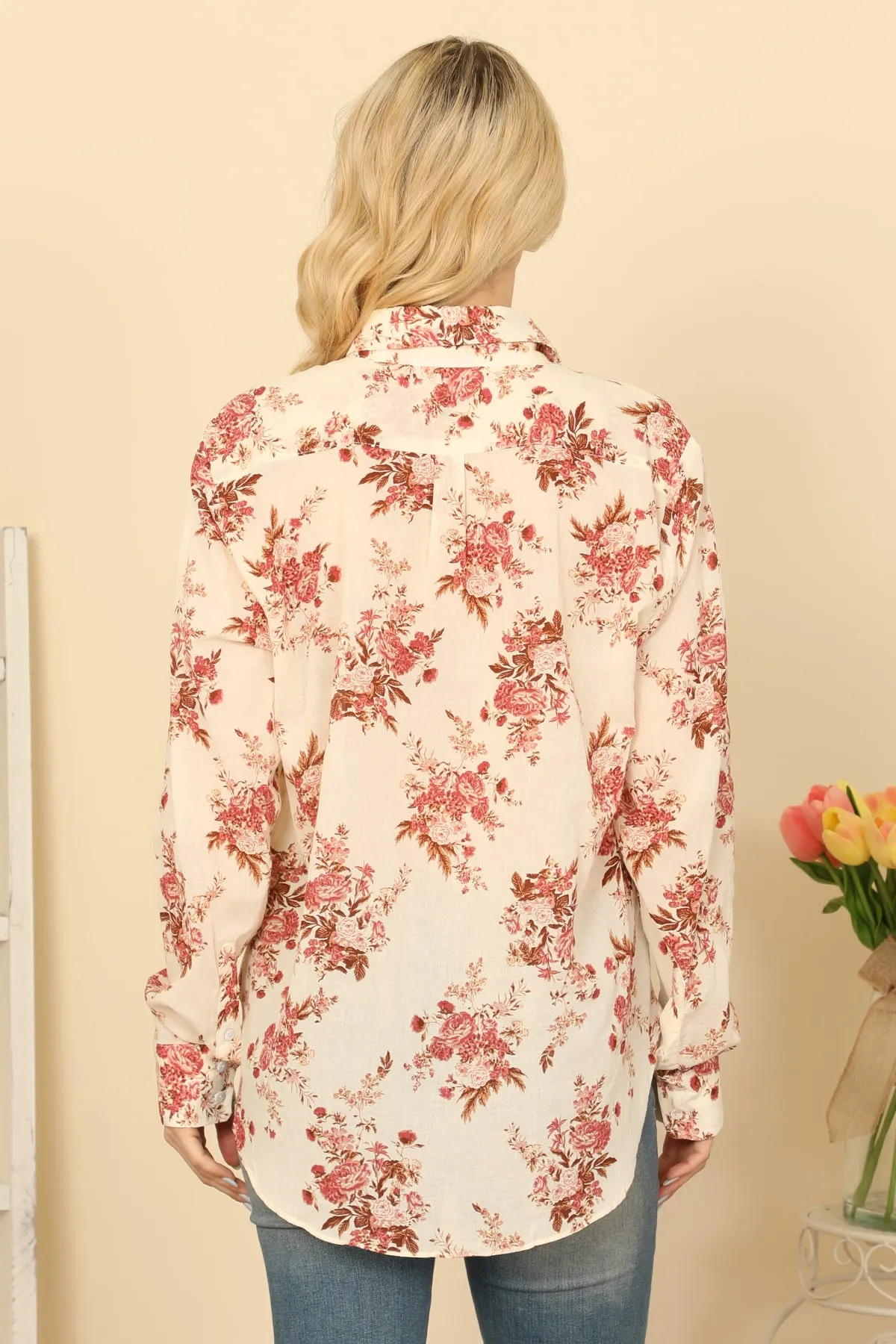 Floral Collared Long Sleeve Top
