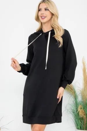 French Terry Long Puff Sleeve Hoodie Dress