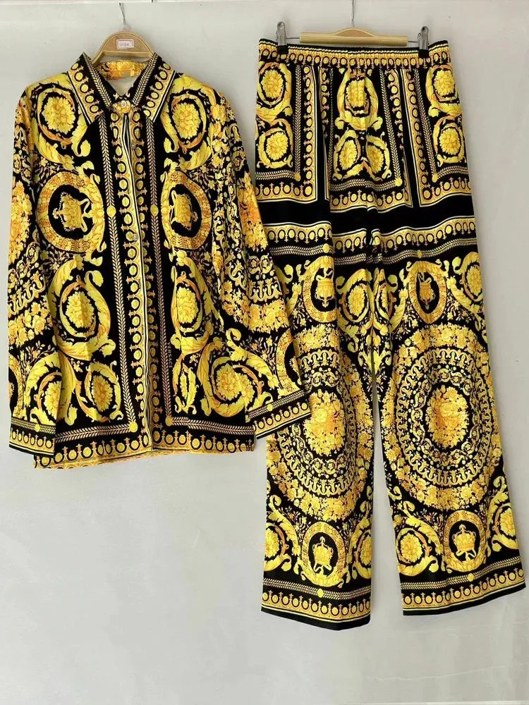 Geometric Print Loose Shirt two-piece