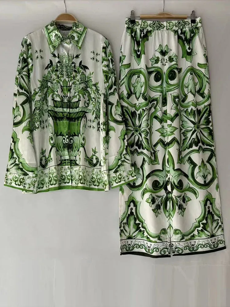 Geometric Print Loose Shirt two-piece