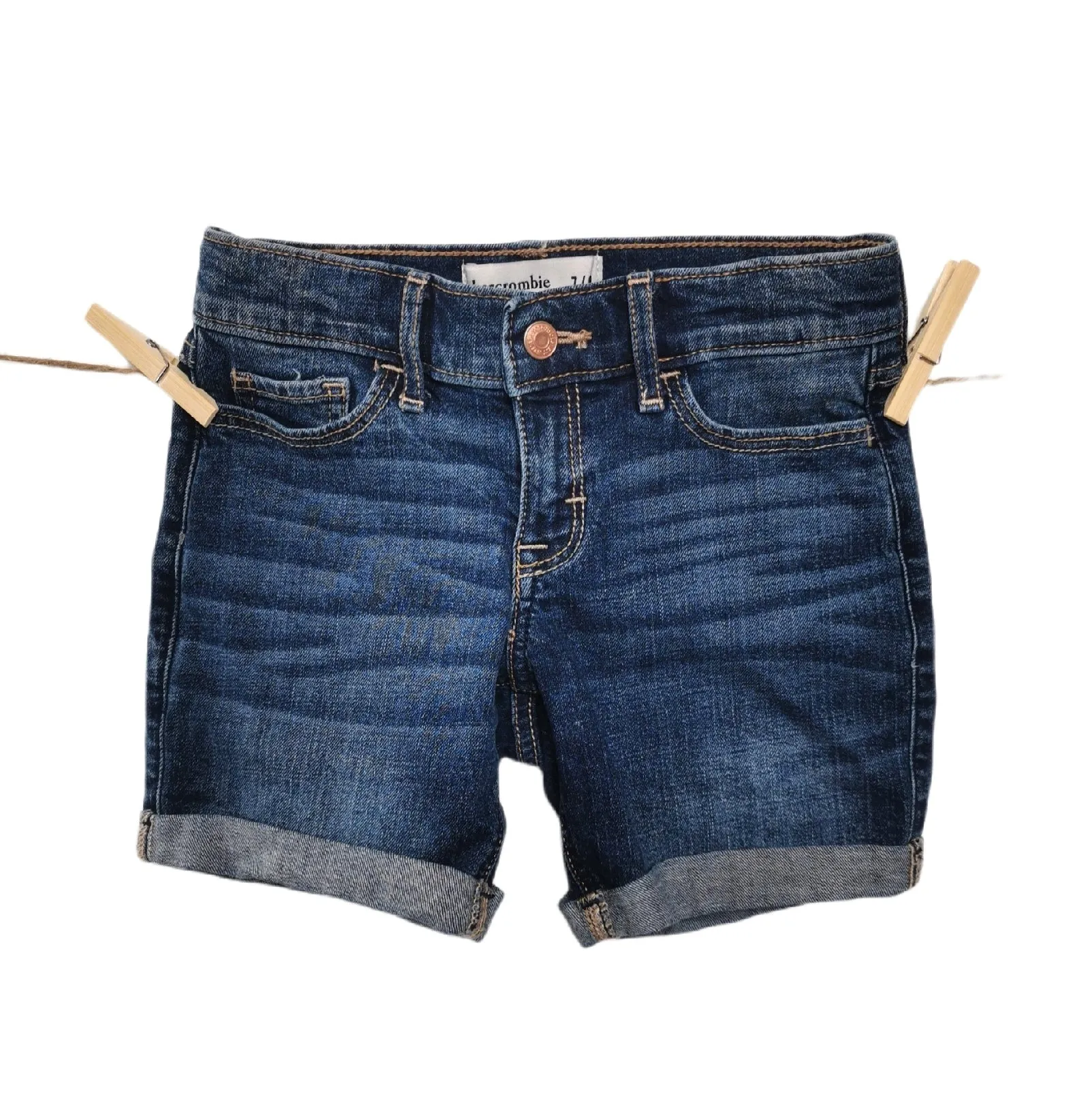 GIRL SIZE 7/8 YEARS - ABERCROMBIE KIDS, Rolled cuff, Jean Shorts EUC B51