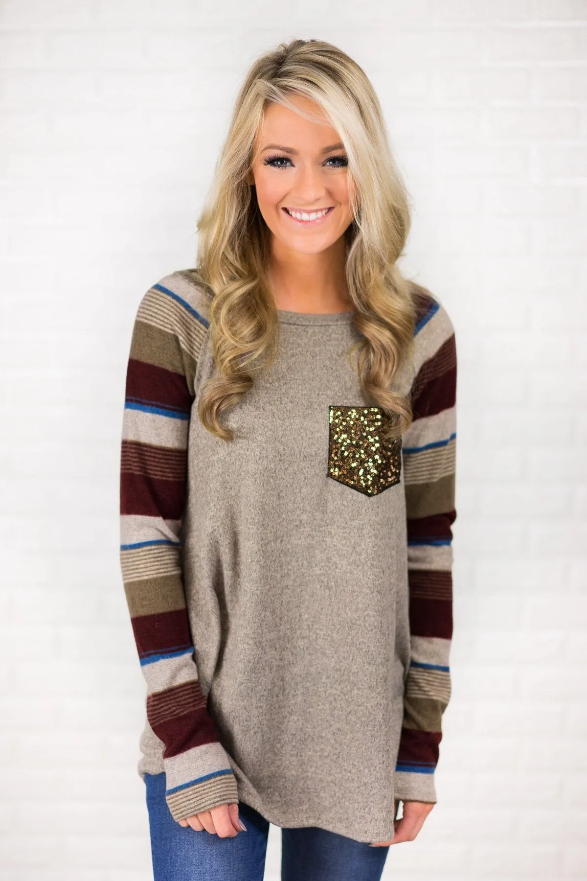 Glam Pocket Striped Long Sleeve Top