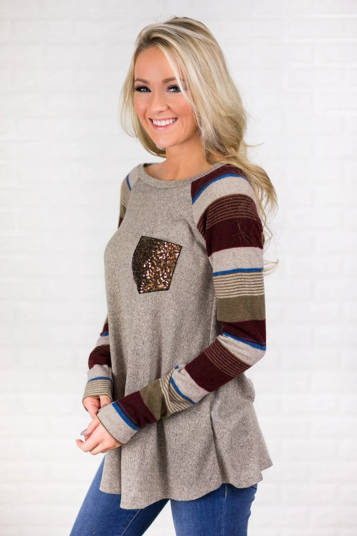 Glam Pocket Striped Long Sleeve Top