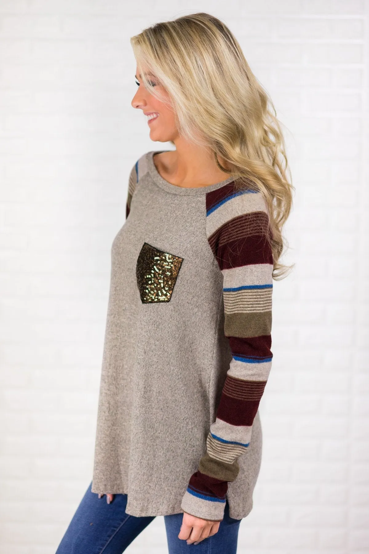 Glam Pocket Striped Long Sleeve Top