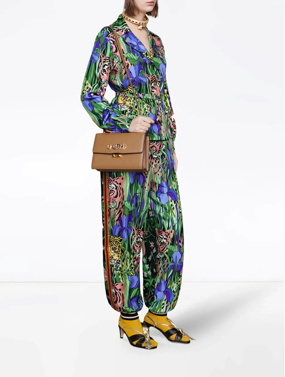 Gucci Garden Silk Bi-material Harem Trousers in Green