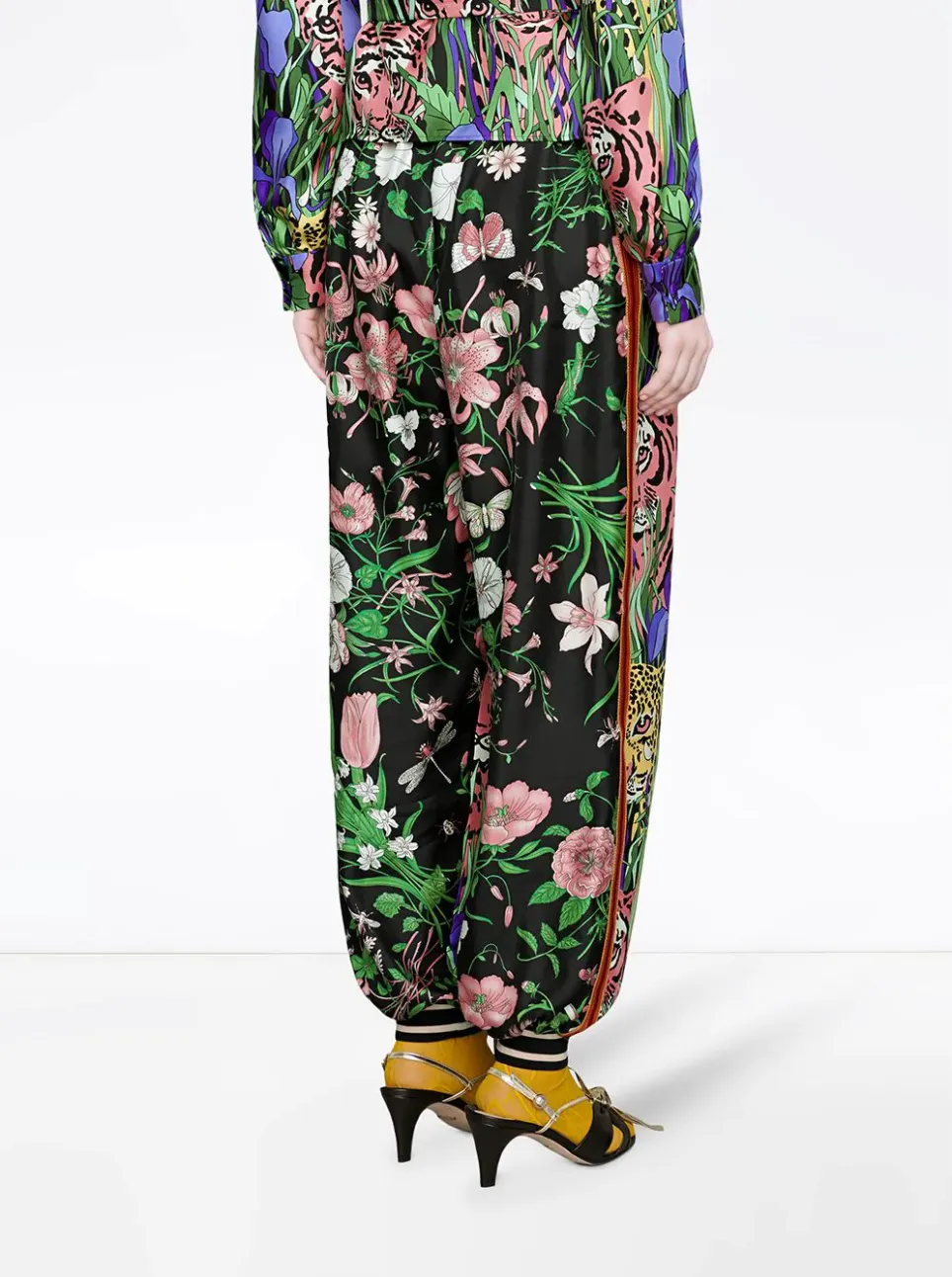 Gucci Garden Silk Bi-material Harem Trousers in Green