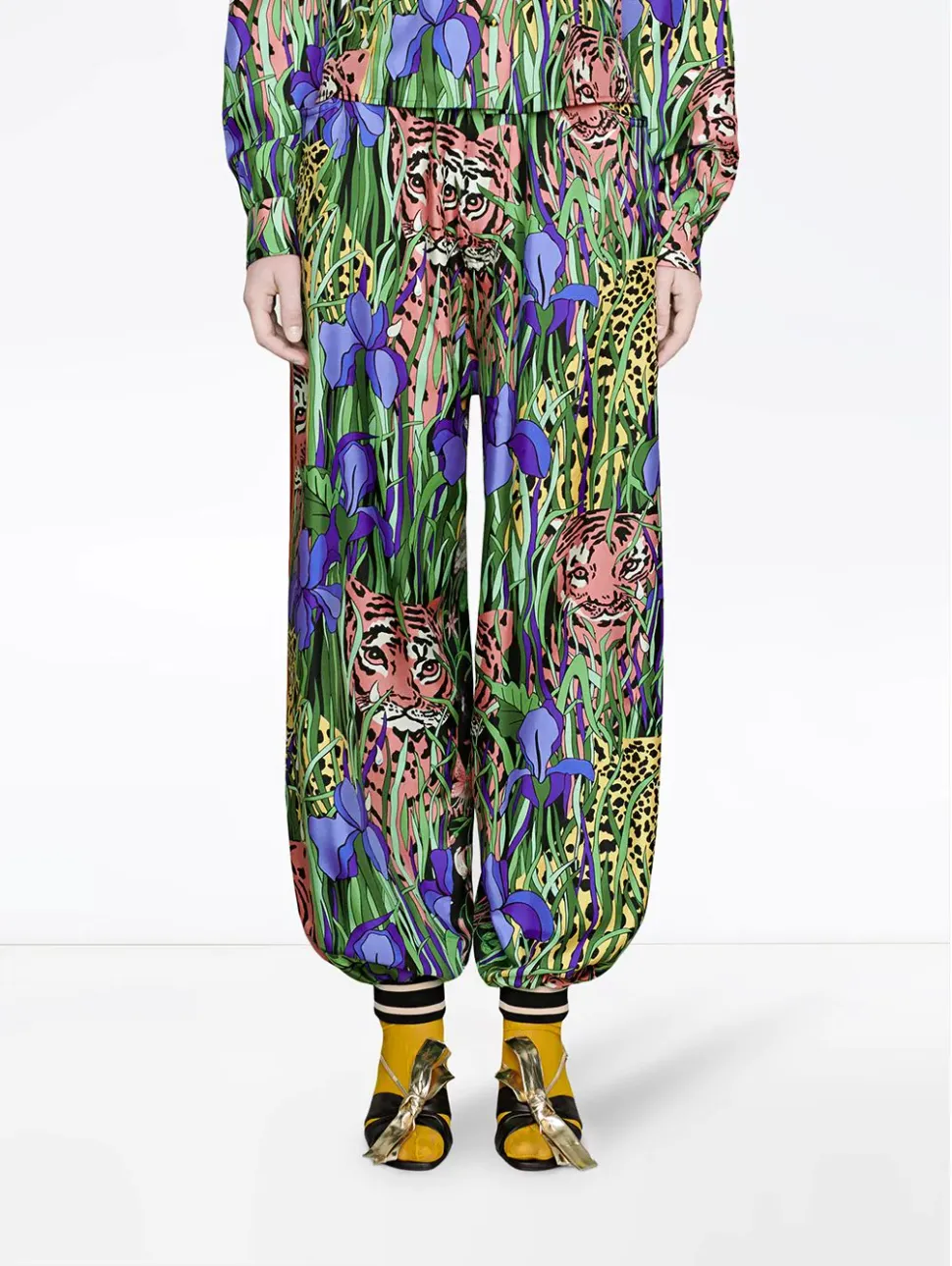 Gucci Garden Silk Bi-material Harem Trousers in Green