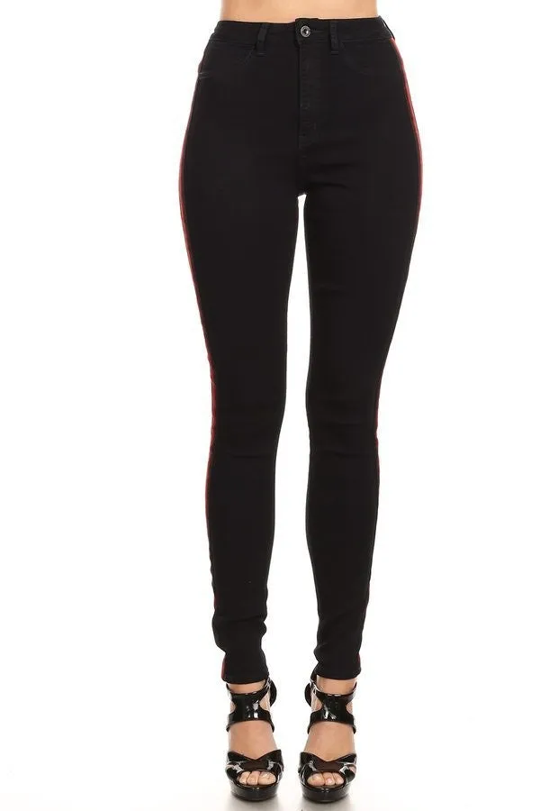 High Rise Skinny Jeans w/ Red Highlight Out seam & Square