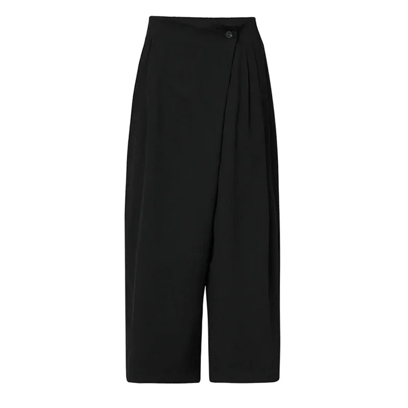 High Waist Pleated Irregular Long Wide Leg Pants Loose Fit Pants for Women