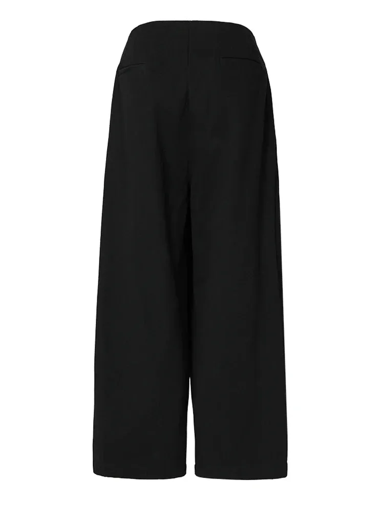 High Waist Pleated Irregular Long Wide Leg Pants Loose Fit Pants for Women