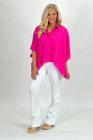 Hot Pink Front Button Short Sleeve Top