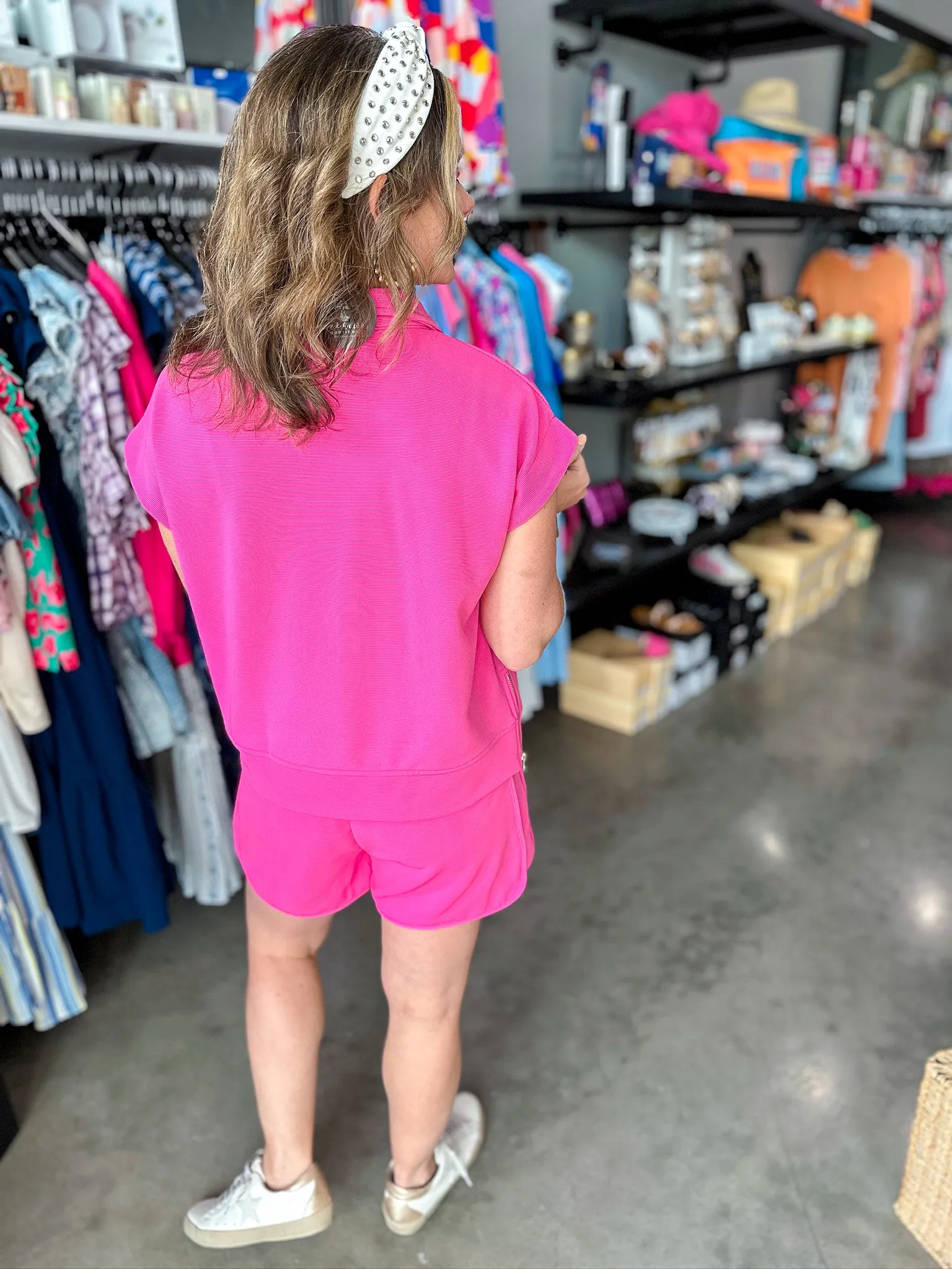 Hot Pink Run Around Textured Top