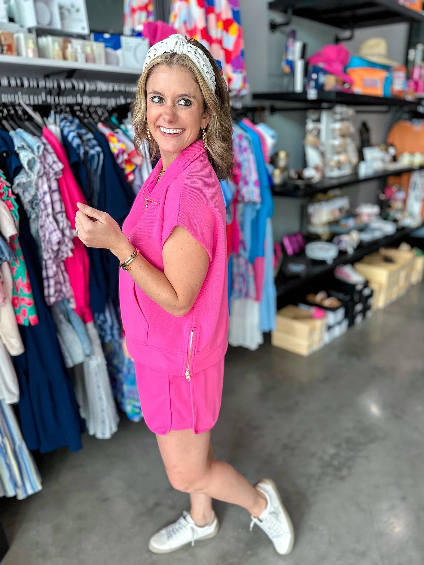 Hot Pink Run Around Textured Top