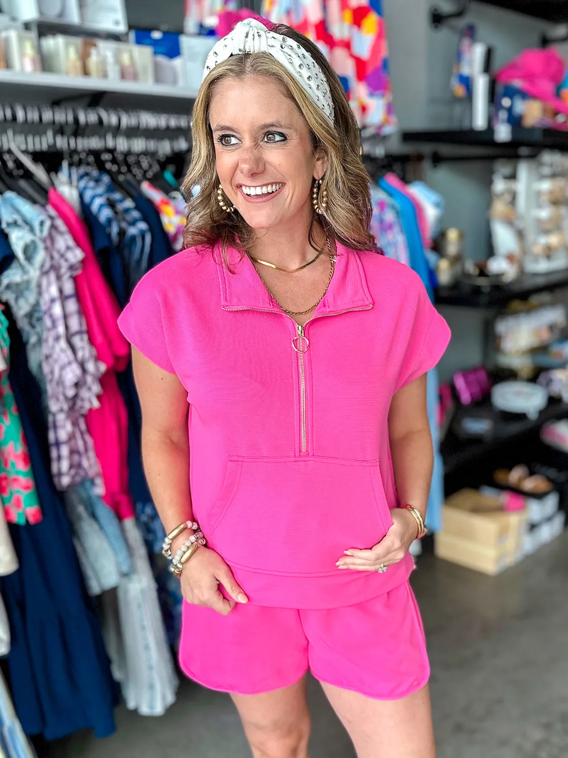 Hot Pink Run Around Textured Top