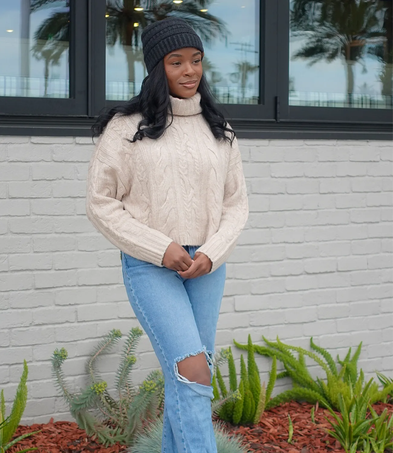 Isla Knit Turtleneck Sweater(Natural)