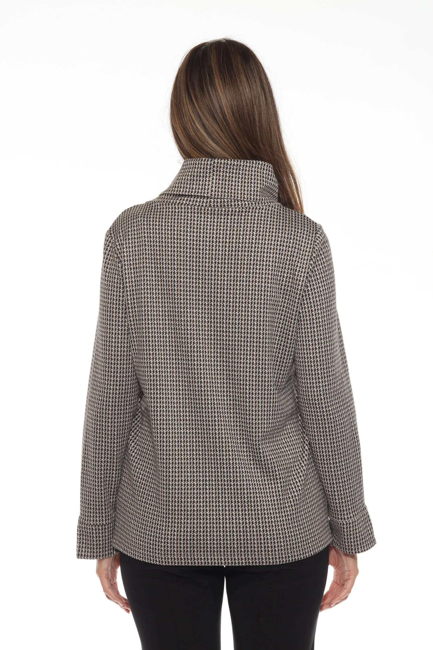 Joseph Ribkoff Black/Multi Houndstooth Size Zip Turtleneck Top 244074