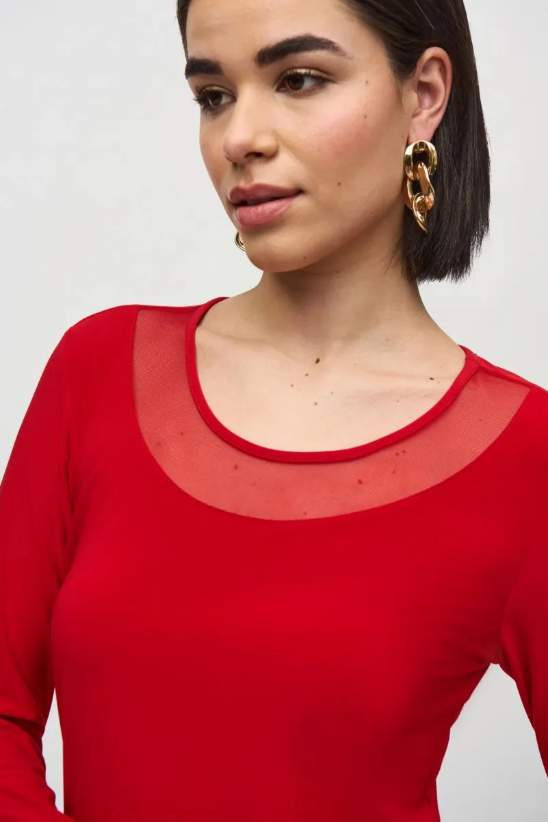 Joseph Ribkoff Mesh Round Neck Long Sleeves Fitted Top 244066