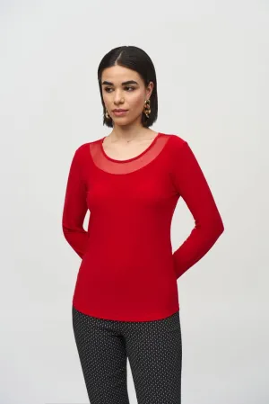 Joseph Ribkoff Mesh Round Neck Long Sleeves Fitted Top 244066