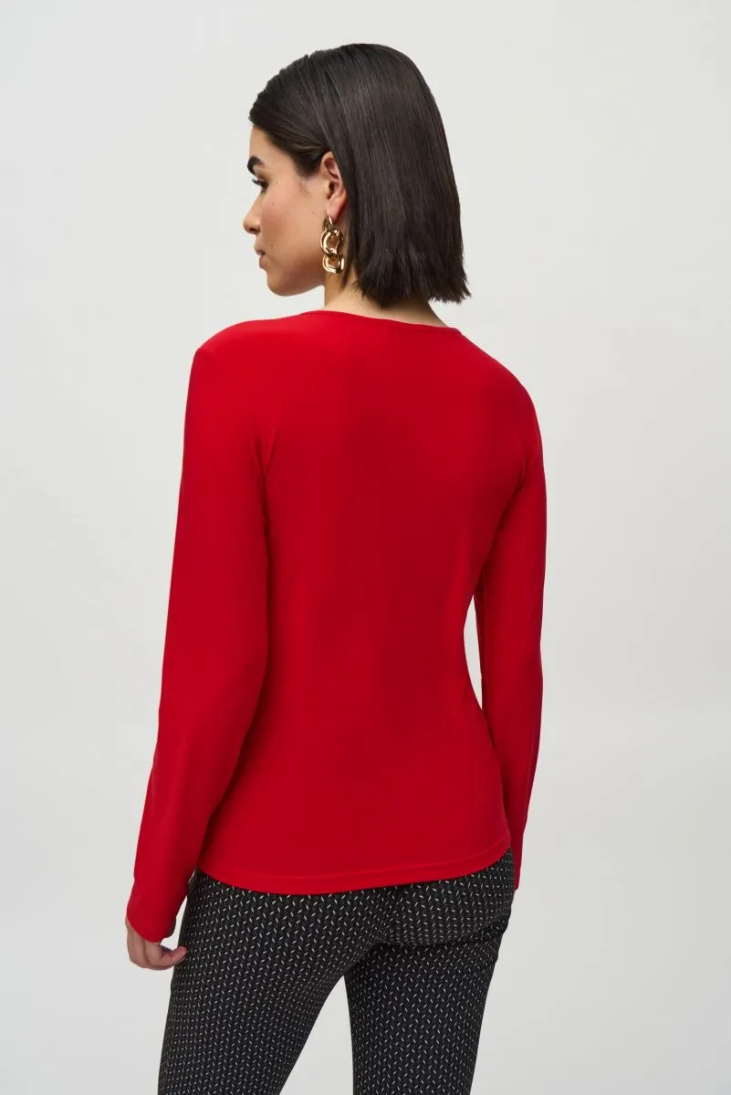 Joseph Ribkoff Mesh Round Neck Long Sleeves Fitted Top 244066