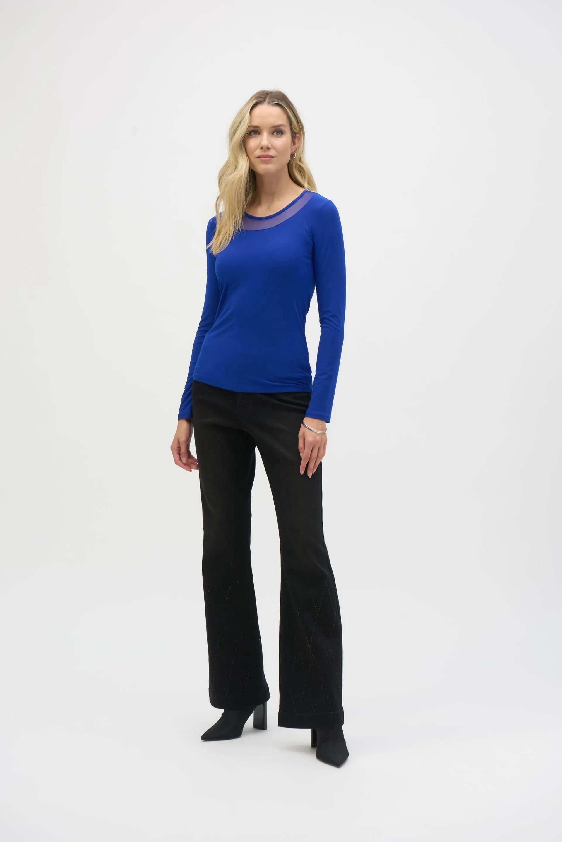 Joseph Ribkoff Mesh Round Neck Long Sleeves Fitted Top 244066