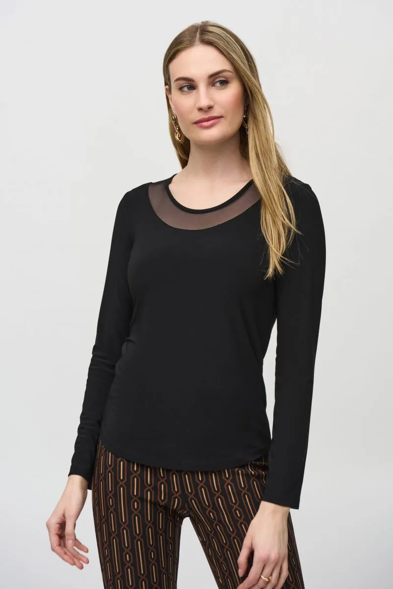 Joseph Ribkoff Mesh Round Neck Long Sleeves Fitted Top 244066