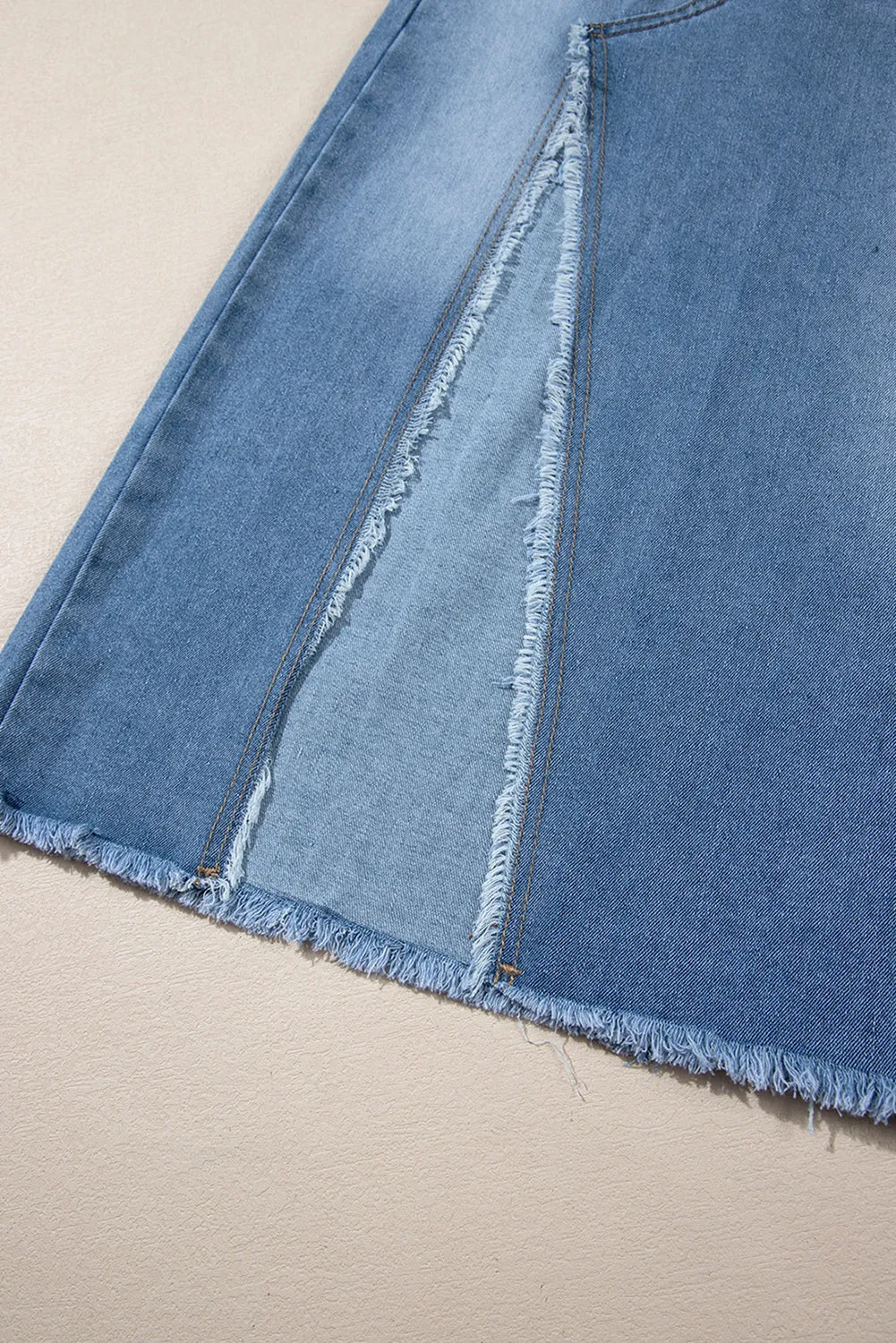 KaleaBoutique Frayed Slit Asymmetric Denim Midi Skirt