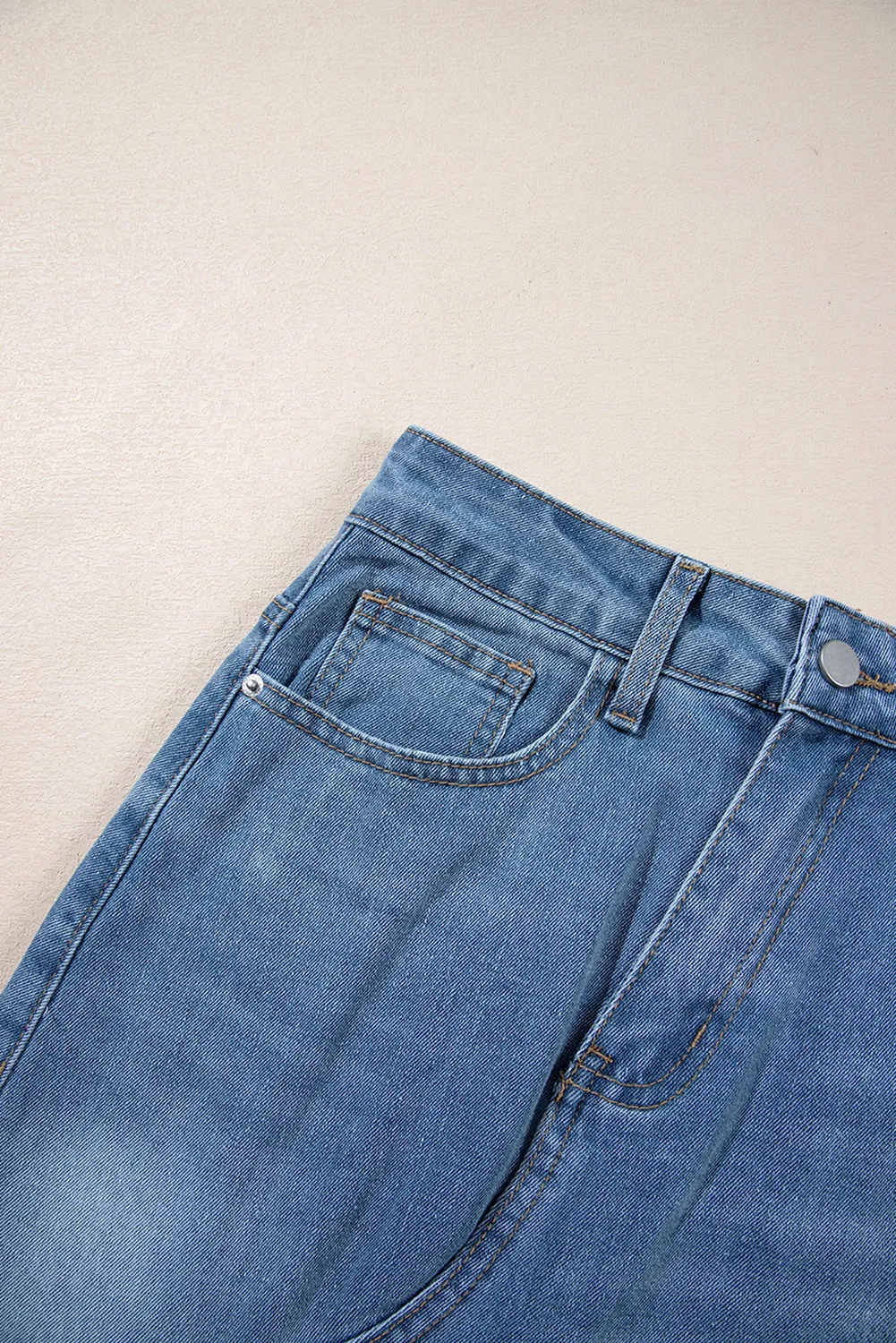 KaleaBoutique Frayed Slit Asymmetric Denim Midi Skirt
