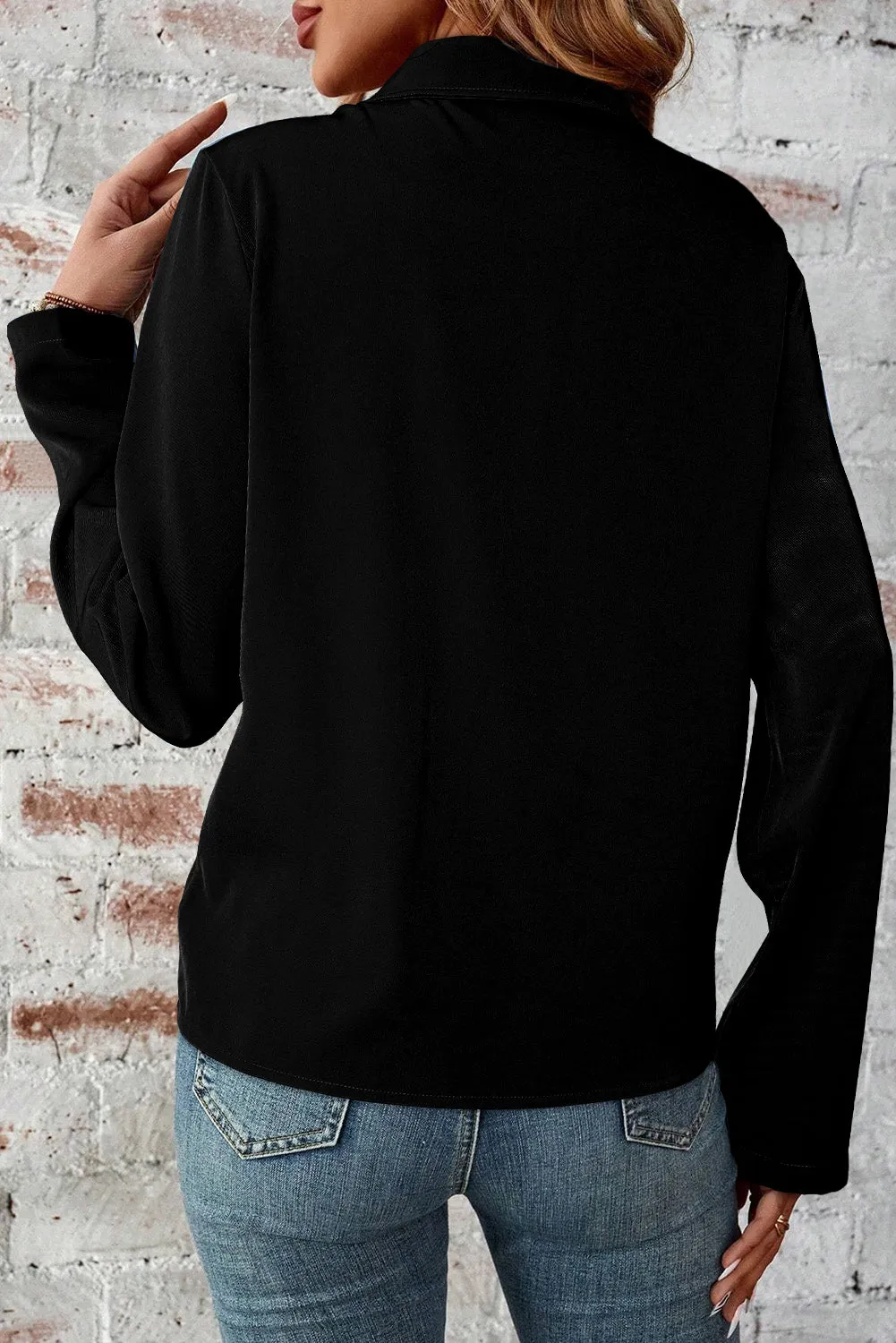 KaleaBoutique Stylish Collar Tab Sleeve Zip Up Flap Detail Jacket