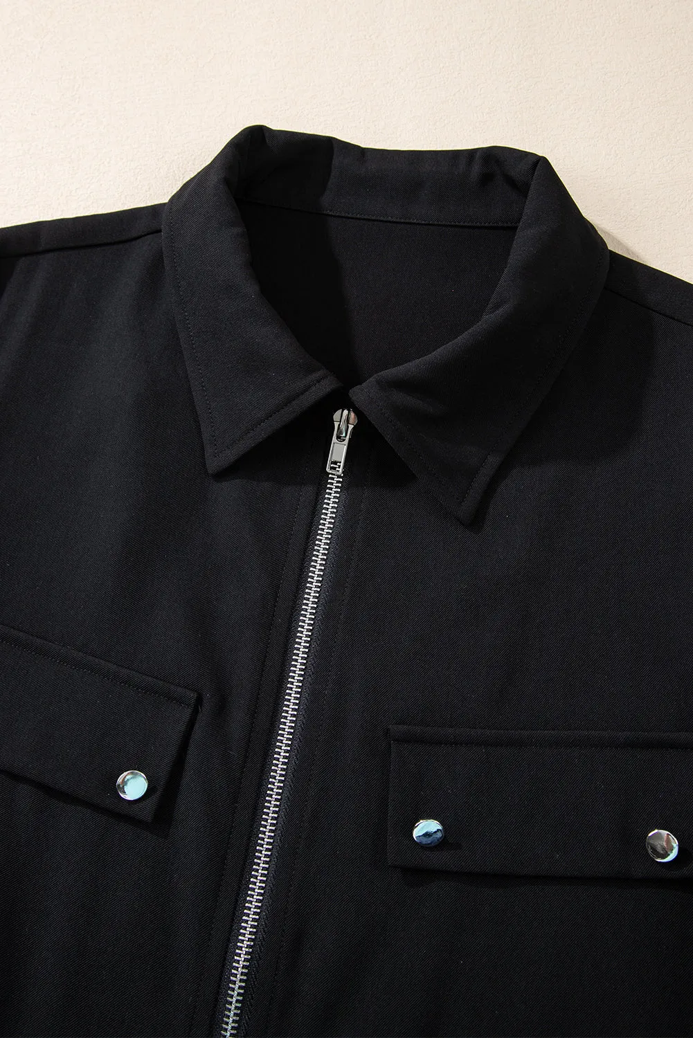 KaleaBoutique Stylish Collar Tab Sleeve Zip Up Flap Detail Jacket