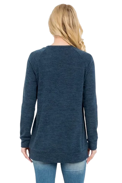 Knit Front Pocket Long Sleeve Top Light Navy - Pack of 4