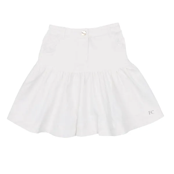 Lace trim white denim skirt by Steph