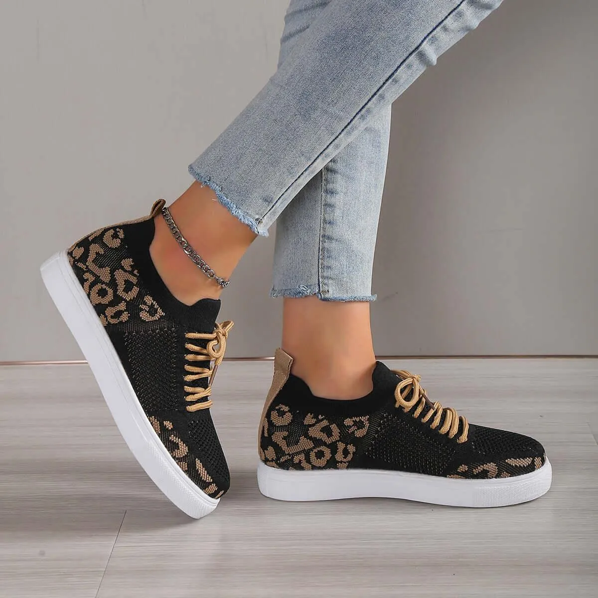 Lace-Up Leopard Flat Sneakers – Wild Style, Everyday Comfort
