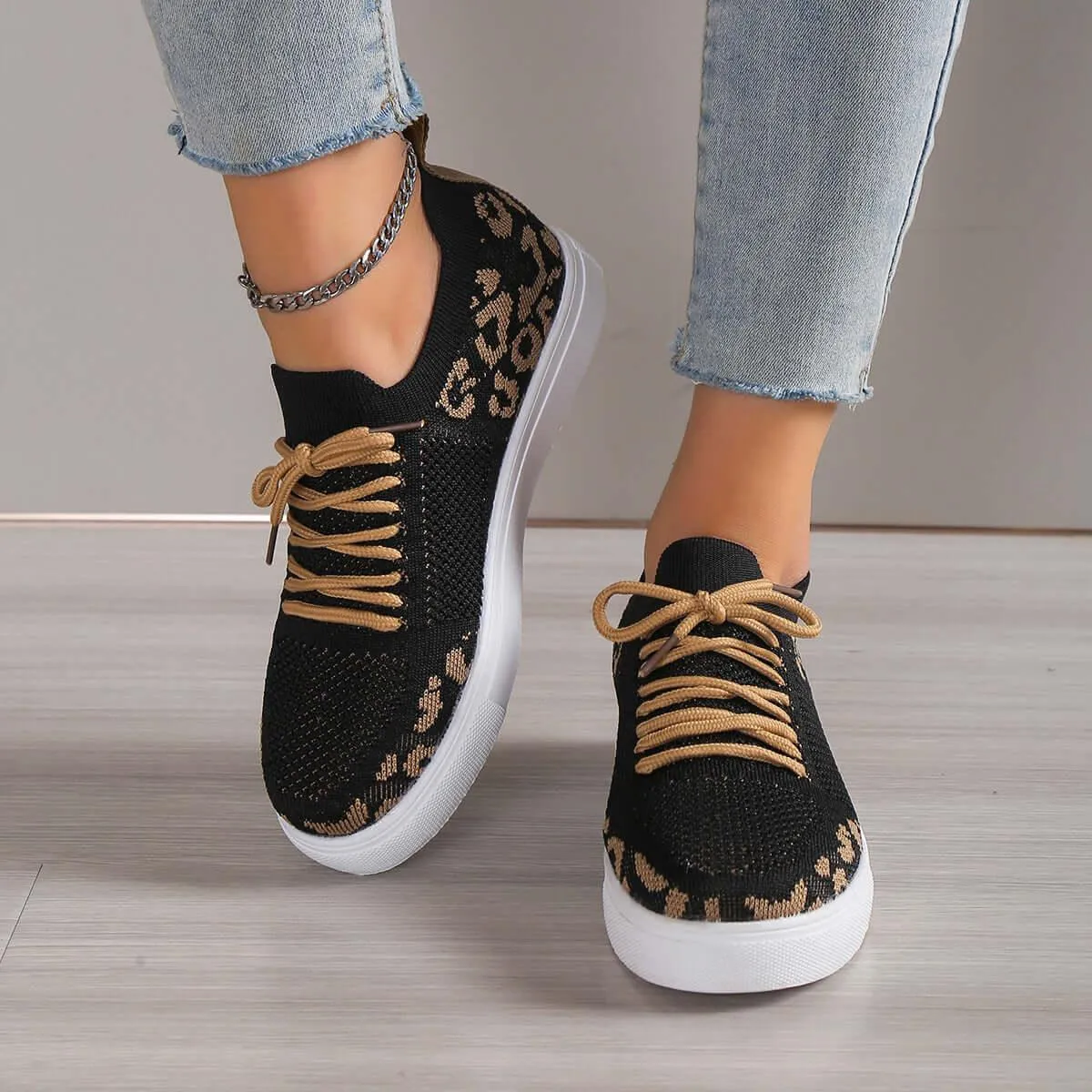 Lace-Up Leopard Flat Sneakers – Wild Style, Everyday Comfort