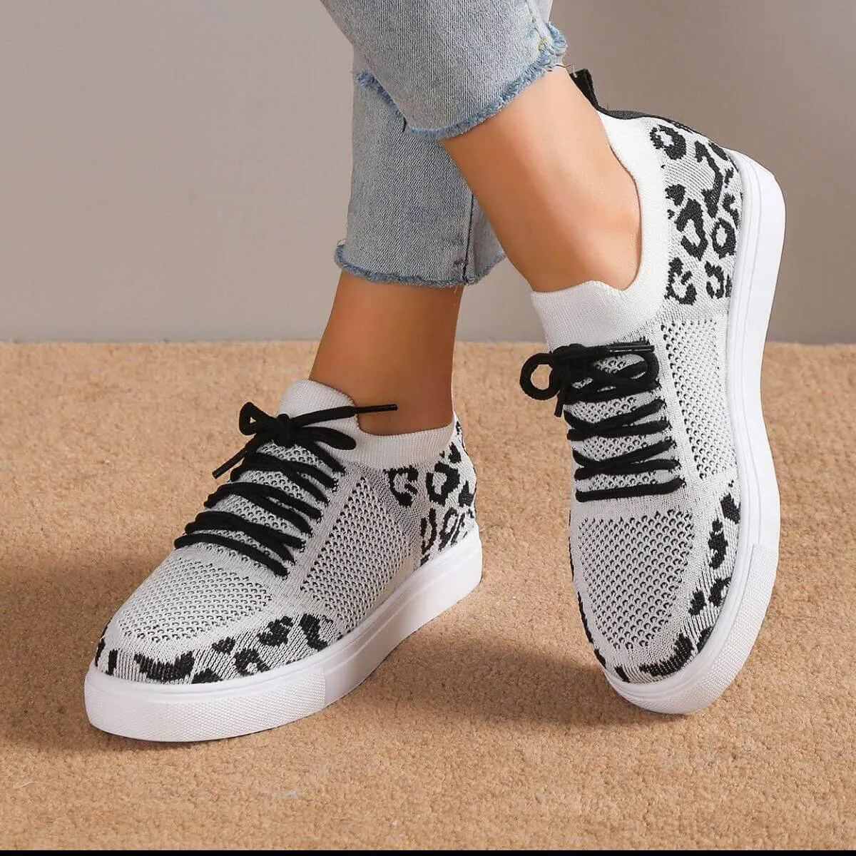 Lace-Up Leopard Flat Sneakers – Wild Style, Everyday Comfort