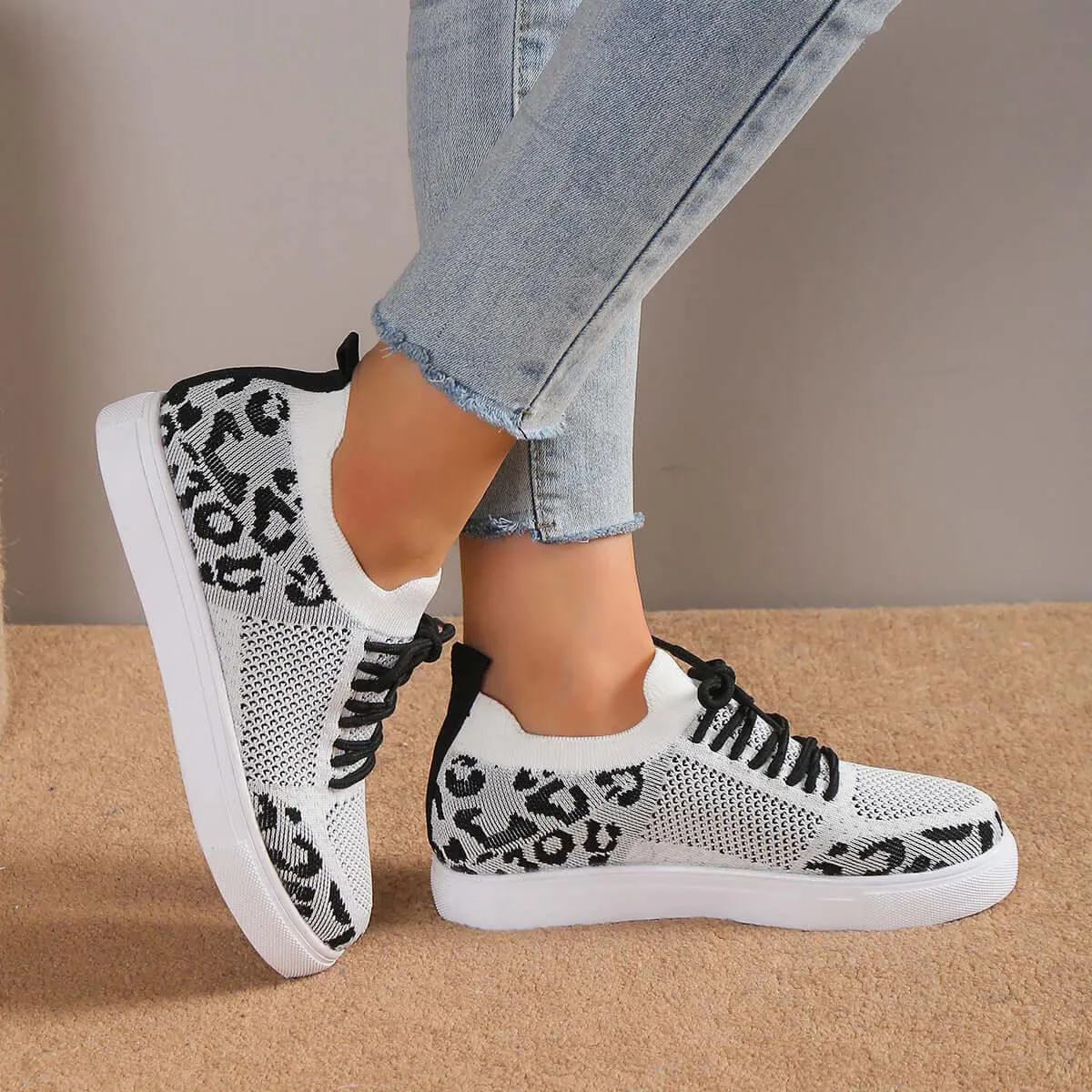 Lace-Up Leopard Flat Sneakers – Wild Style, Everyday Comfort