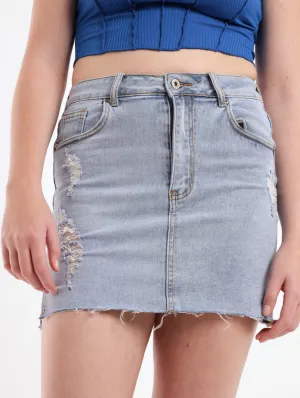 Ladies Abraised Denim Skirt - Bleach