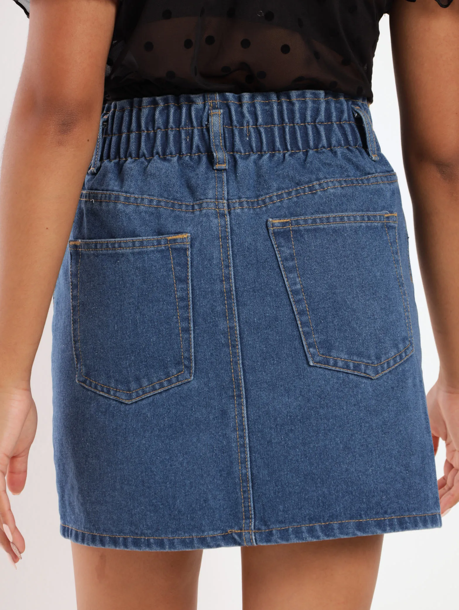 Ladies Paperbag Denim Skirt - Stonewash