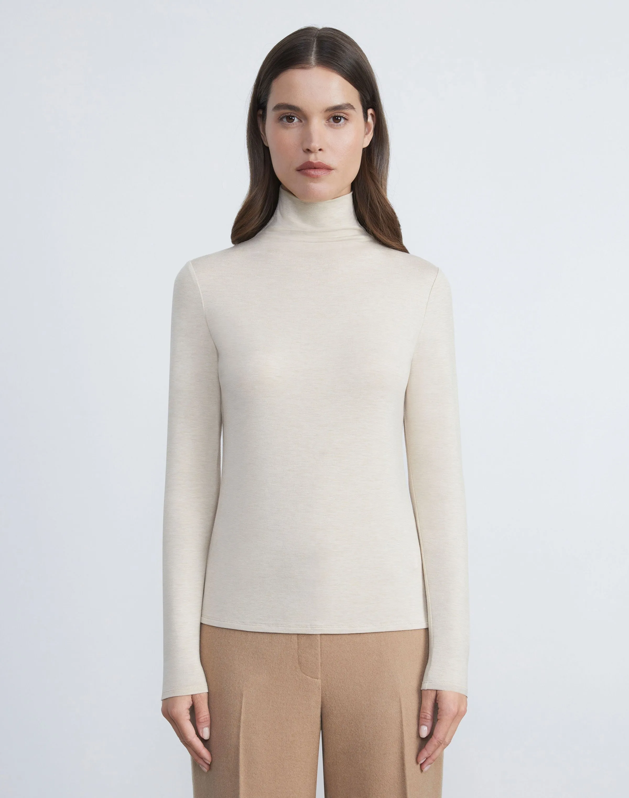 Lafayette 148 Funnel Turtleneck in Palomino Melange