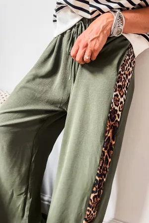 Laurel Green Leopard Patched Loose Drawstring High Waist Pants
