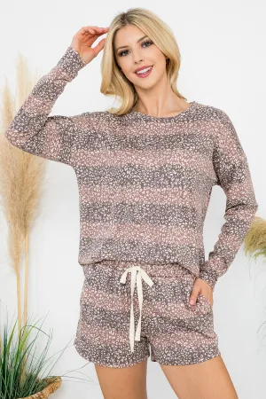Leopard Striped Long Sleeve Top & Bottom Set