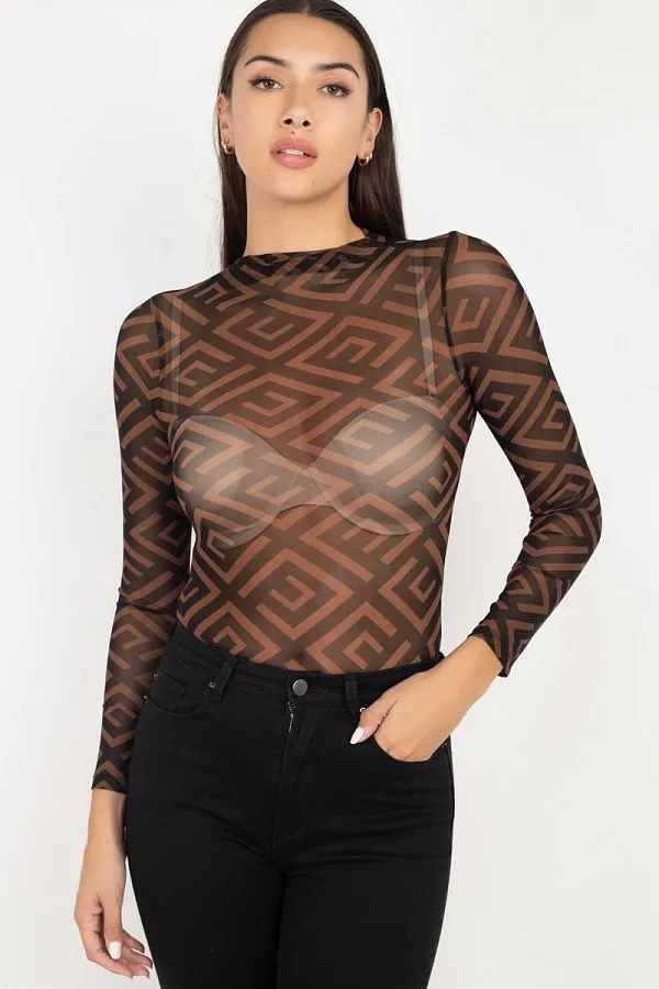 Long Sleeve Geometric Bodysuit